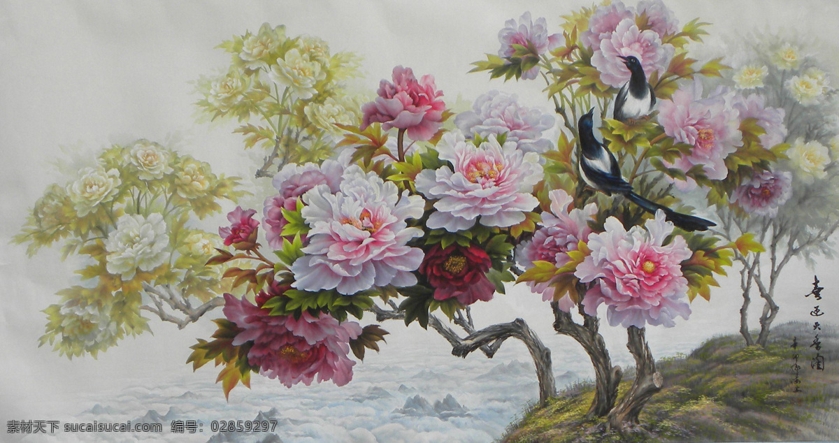 牡丹花 国画 中国画 花鸟国画 花鸟画 国画花鸟 写意画 彩墨国画 彩墨花鸟国画 书法 大师作品 风景画 写意 鲜花 植物 小鸟 动物 牡丹 绘画书法 文化艺术