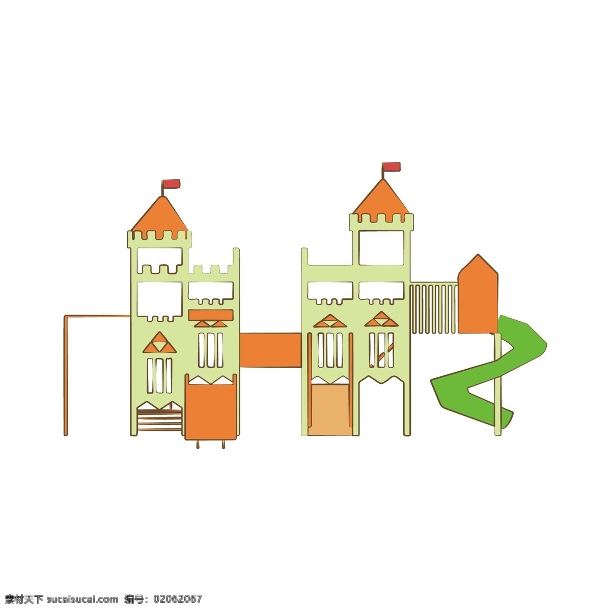 简约 扁平 卡通 儿童乐园 滑梯 插图 元素 幼儿园 城堡 设施