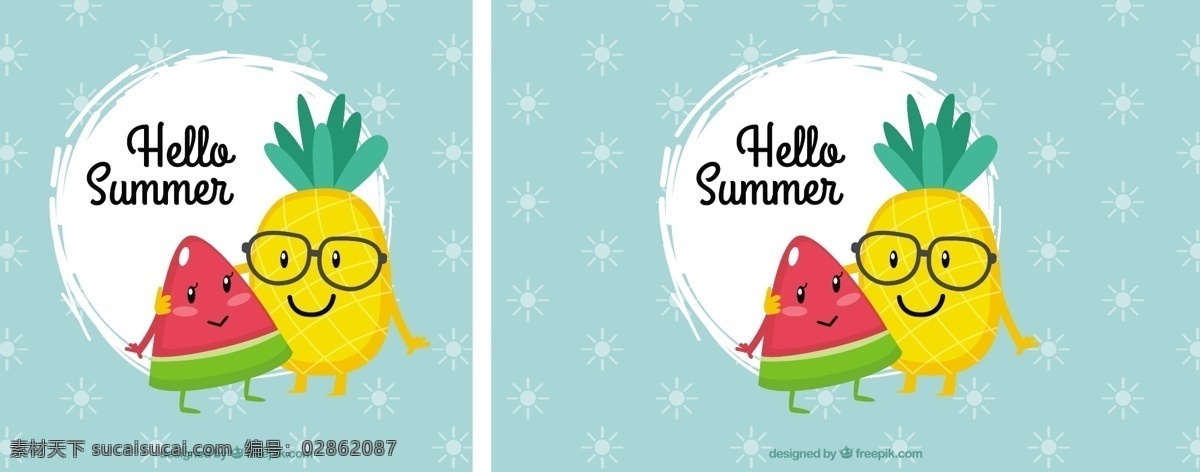 快乐 夏天 菠萝 西瓜 背景 快乐夏天