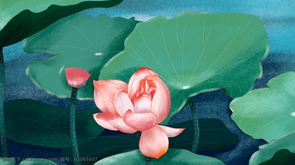 水彩 处暑 荷花 背景 海报背景 创意背景 卡通素材 处暑节气 荷叶 banner 背景展板 背景psd 彩色背景 手绘