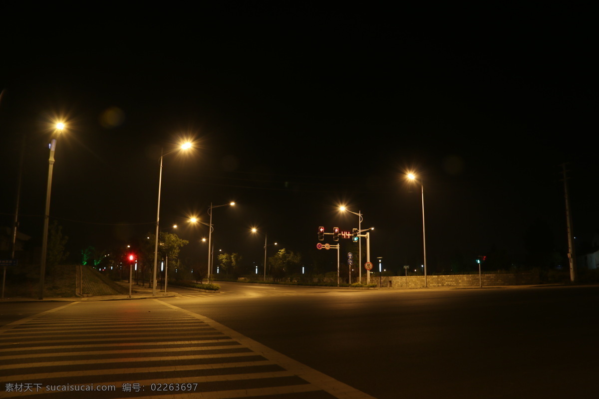 黑夜 路灯 十字路口 斑 斑马线 夜光 自然风景 自然景观