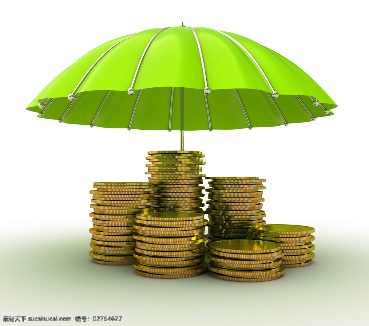 雨伞金币 绿色 太阳伞 钱币 金钱 黄金 保值 3d设计