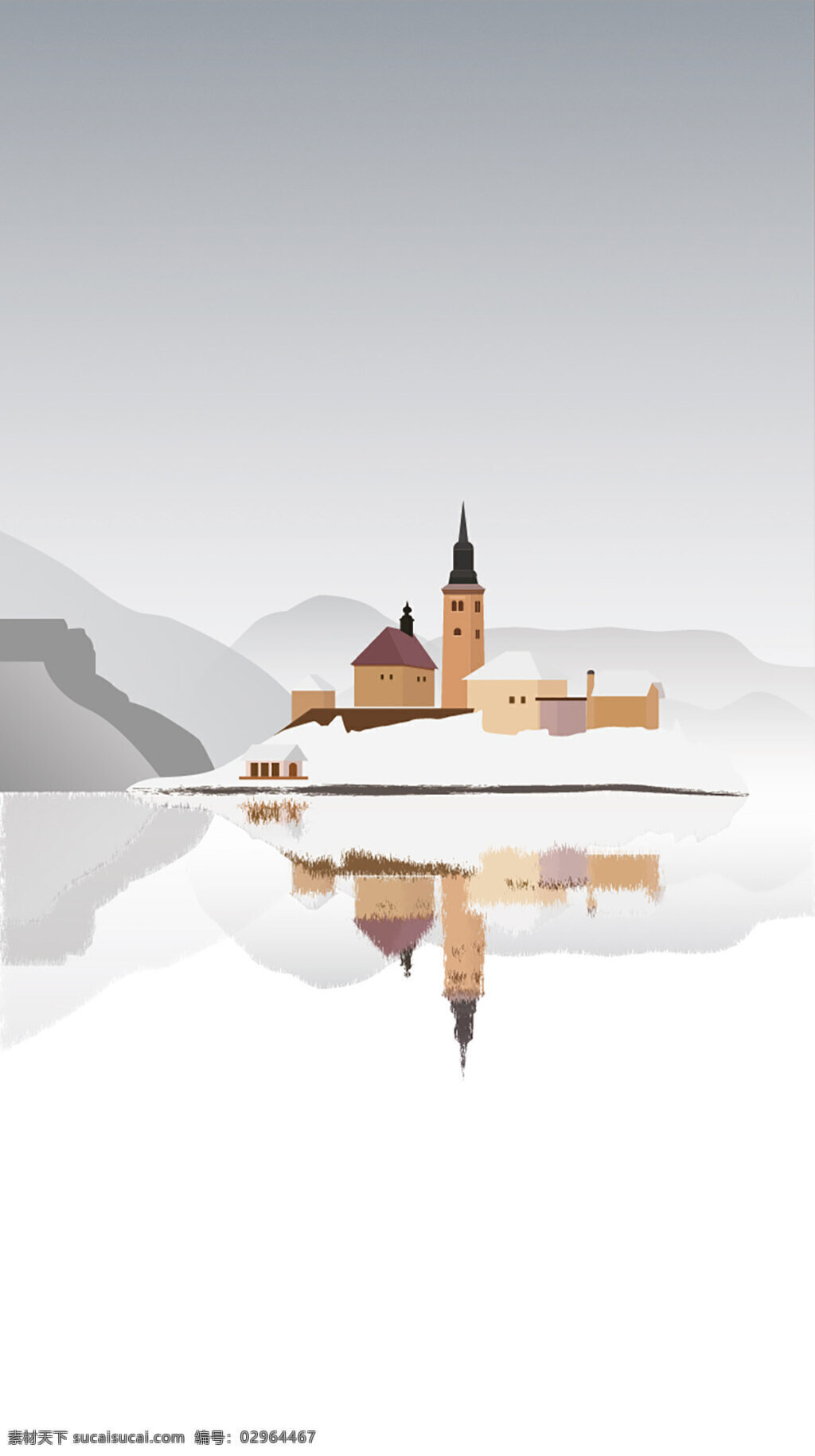 简约 古堡 白雪皑皑 风景 矢量 插图 冰湖 简约矢量插图 背景设计