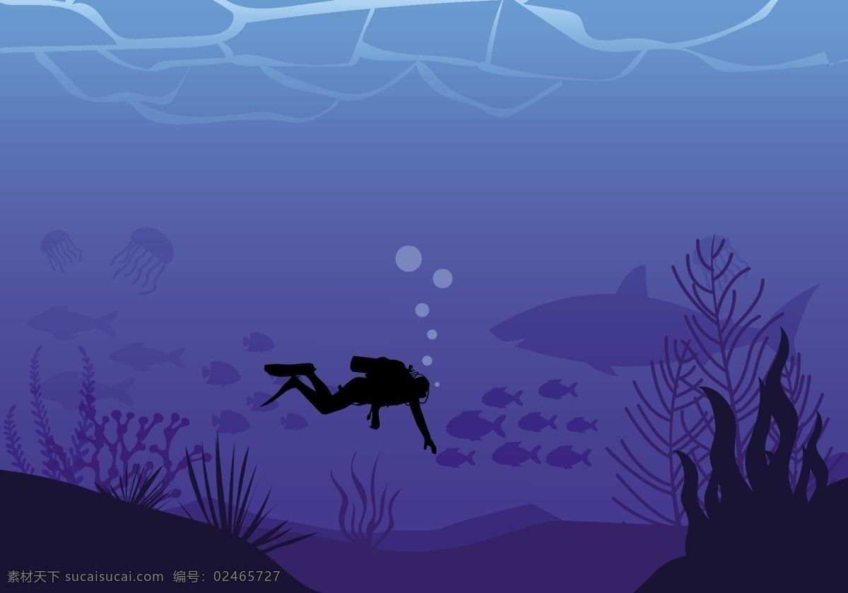 深海 潜水 背景 图 广告背景 广告 背景素材 深海潜水 背景图 蓝色背景 海藻 鱼类 人类 蓝色 底纹 背景底纹 大气 大海