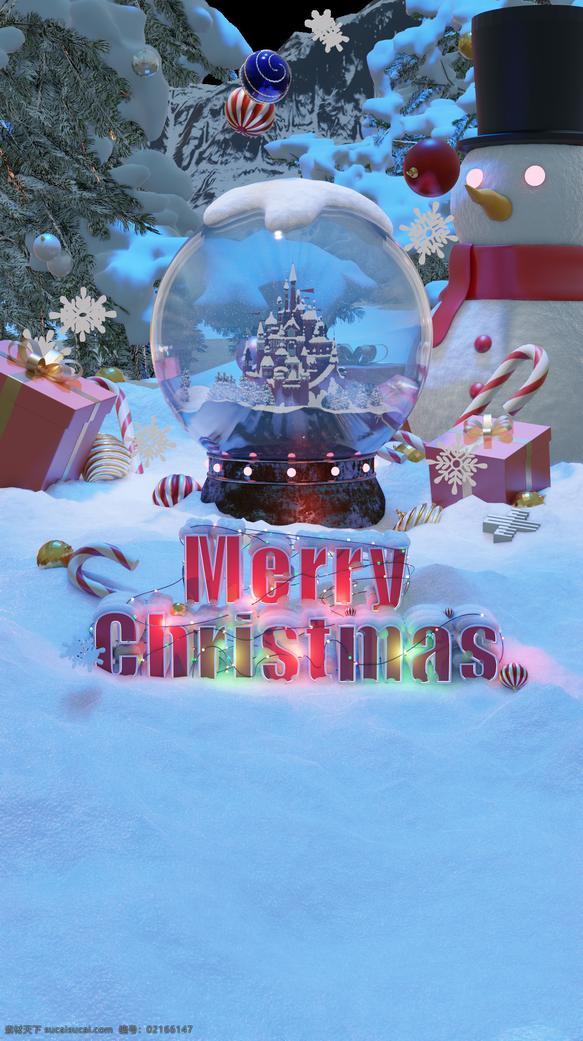 圣诞节 竖 版 雪地 雪花 2020 3d设计 3d作品