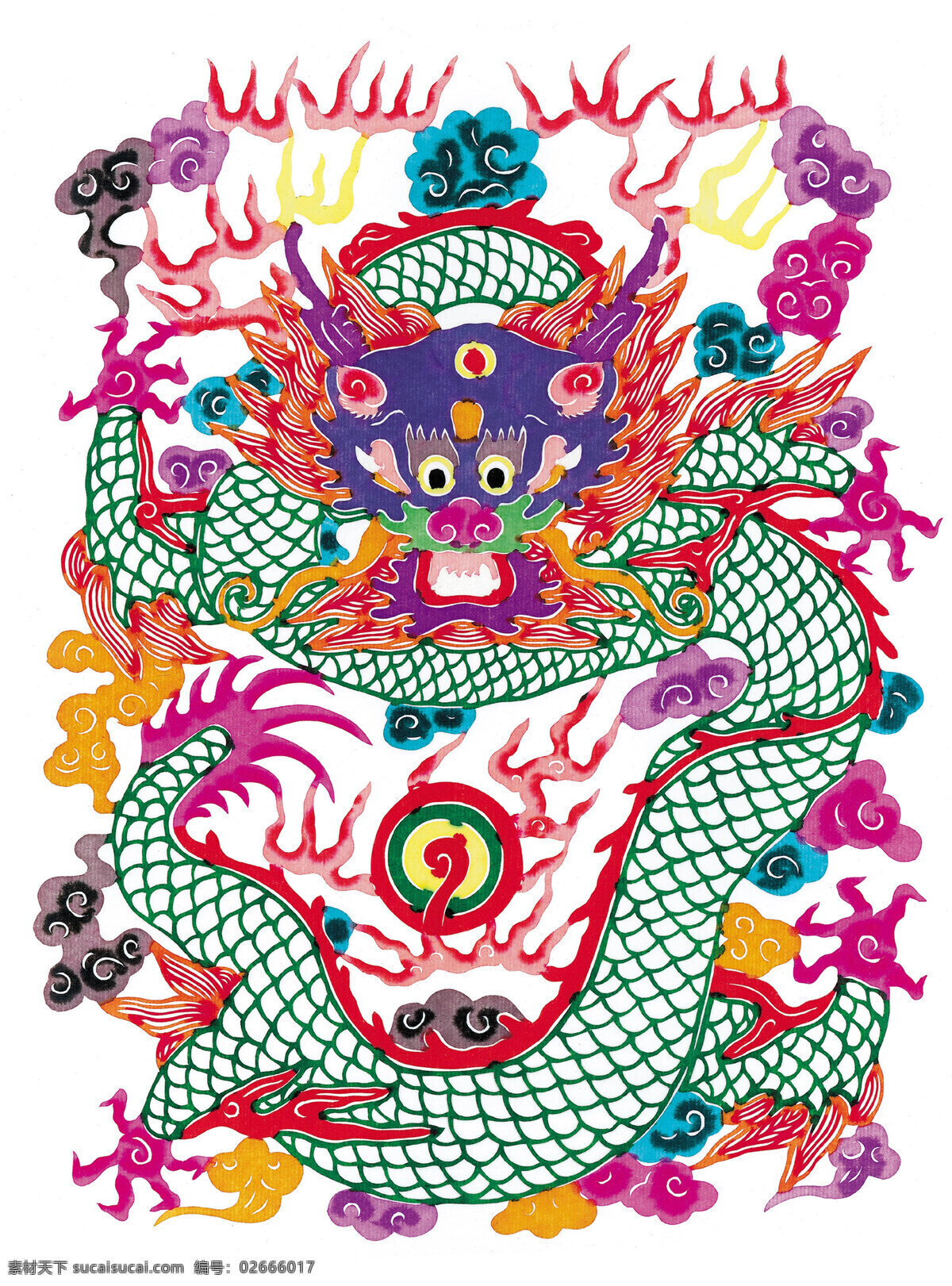 十二生肖 龙剪纸 龙造型剪纸 火球 火焰 浮云装饰 运用年画色彩 剪纸表现 剪纸 传统文化 文化艺术