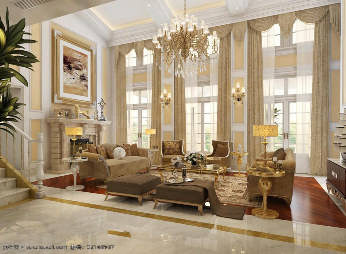 豪华 欧式 客厅 模型 灯具模型 电视机 沙发茶几 室内设计 客厅模型 家居装饰素材
