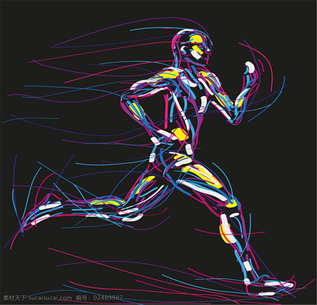 奔跑 人物 线条 奔跑的人物 炫彩 墨迹 七彩光晕 矢量素材 冠军 运动员 健身健康 矢量元素