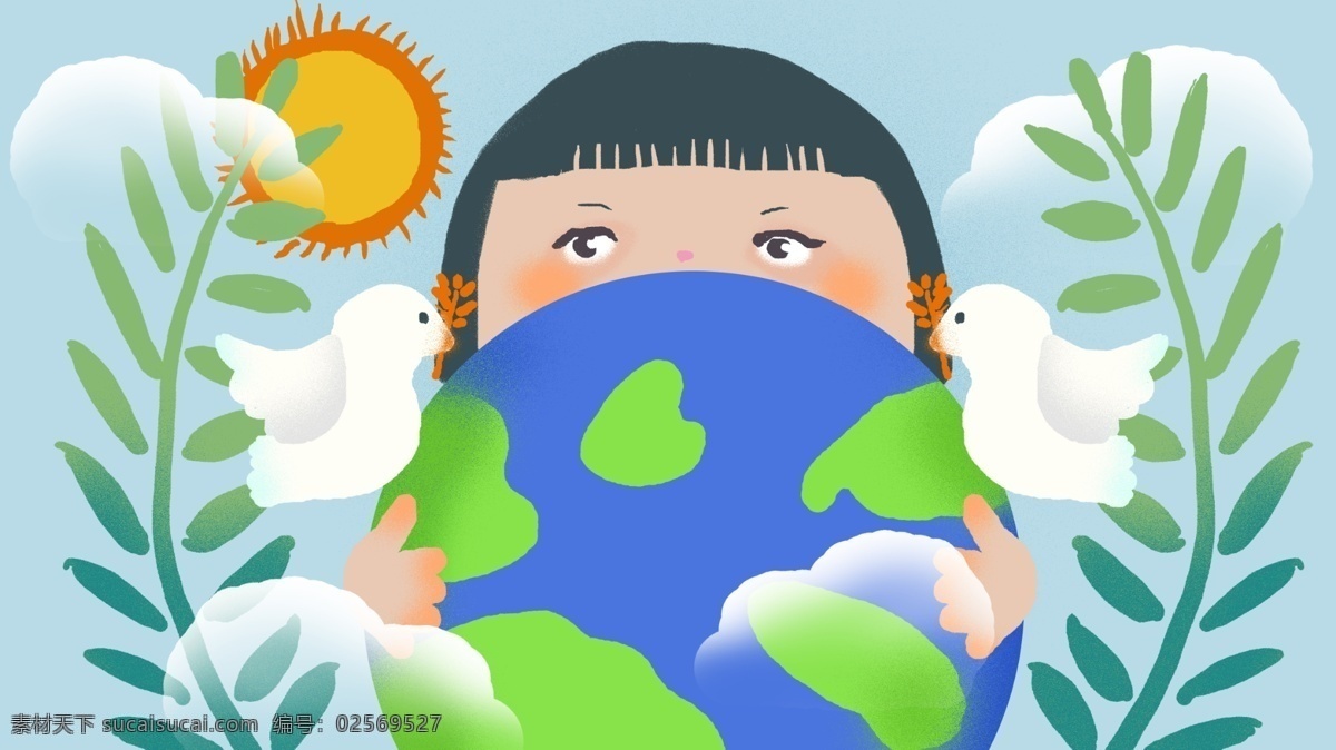 世界 平日 小 清新 插画 和平鸽 橄榄枝 小清新 和平 世界和平日 守卫 远离 战争