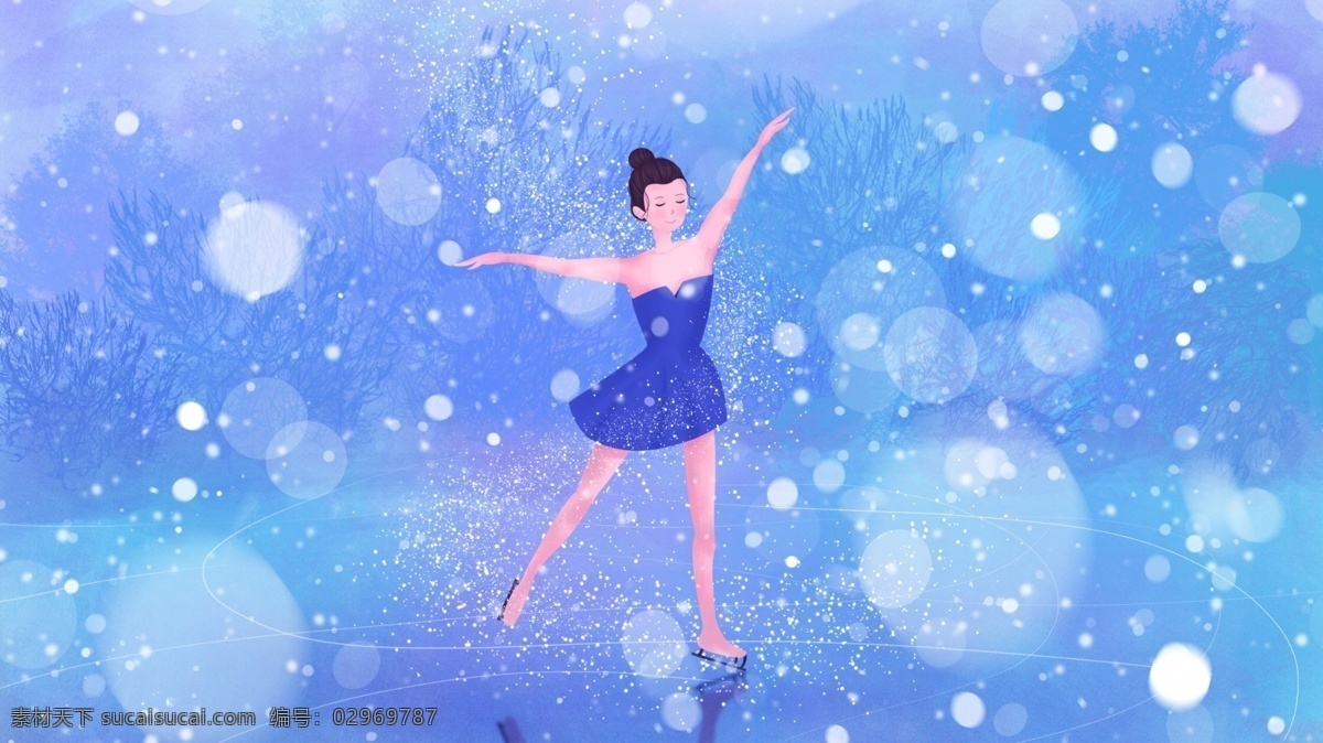 下雪天 滑冰 女孩 冬季 唯美 清新 浪漫 舞蹈 冬天 下雪 雪花 跳舞