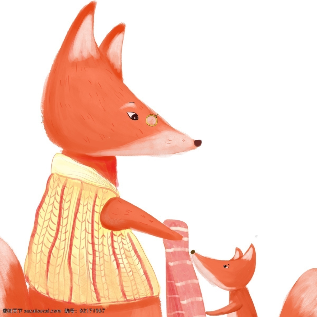 冬季 狐狸 妈妈 小孩 动物 卡通 小动物 插画 手绘 狐狸妈妈 萌宠