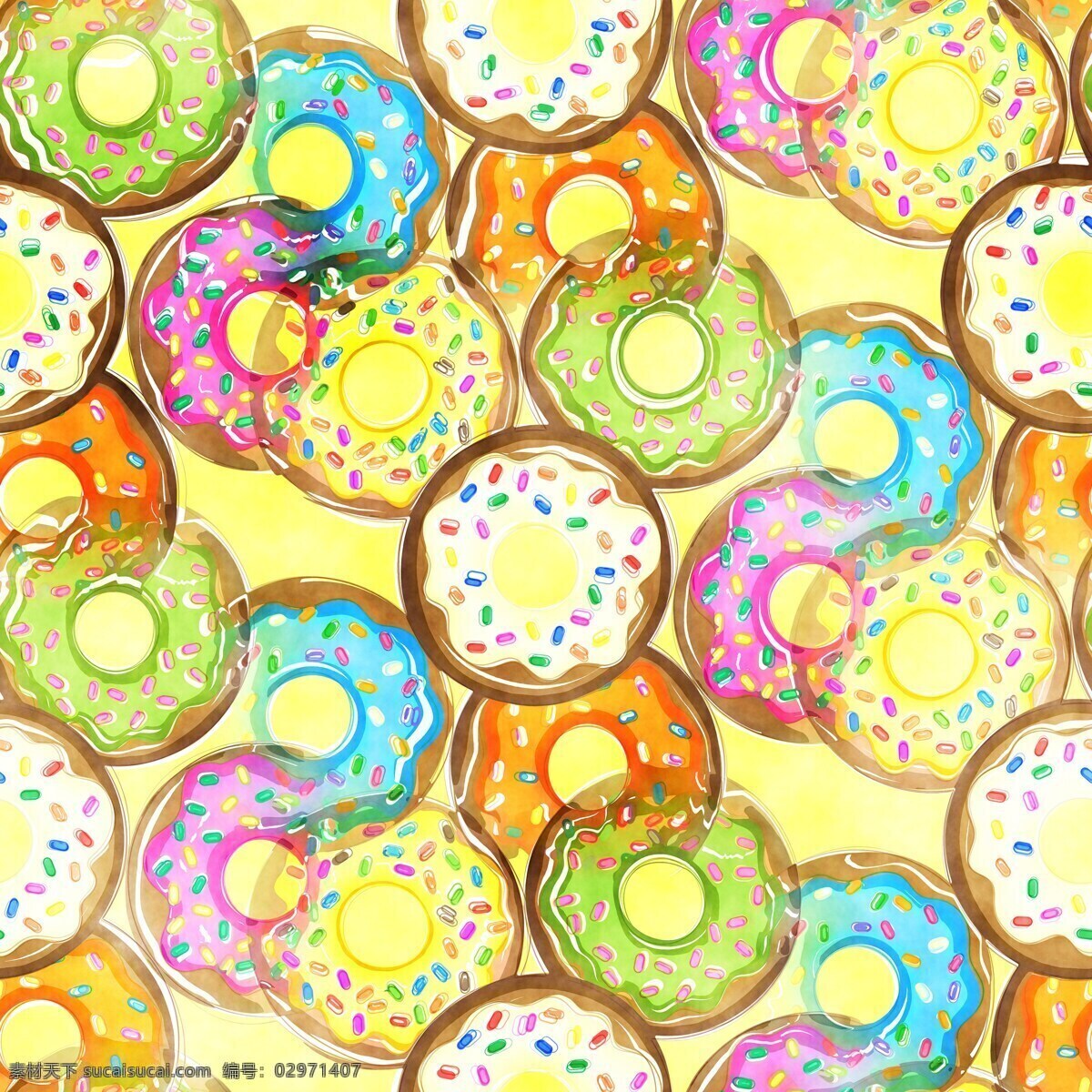 甜甜圈 炸 甜点 甜 食品 糖果 面包店 烘烤的 好吃 糖 甜美 色彩 绘画 透明 几何 抽象 圆 圆点 底纹 背景 壁纸 彩色 黄色 绿色 蓝色 粉色 紫色 白色 渐变