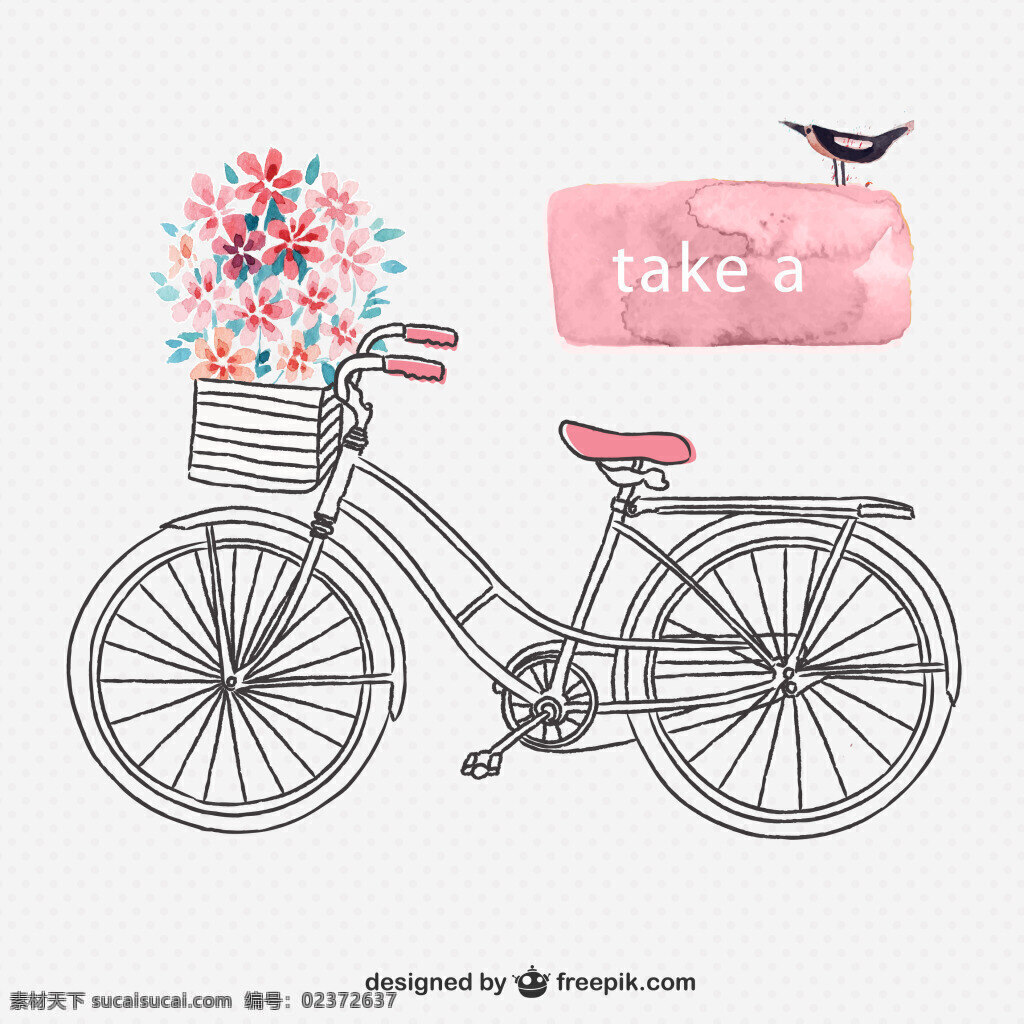 手绘 单车 矢量 花朵