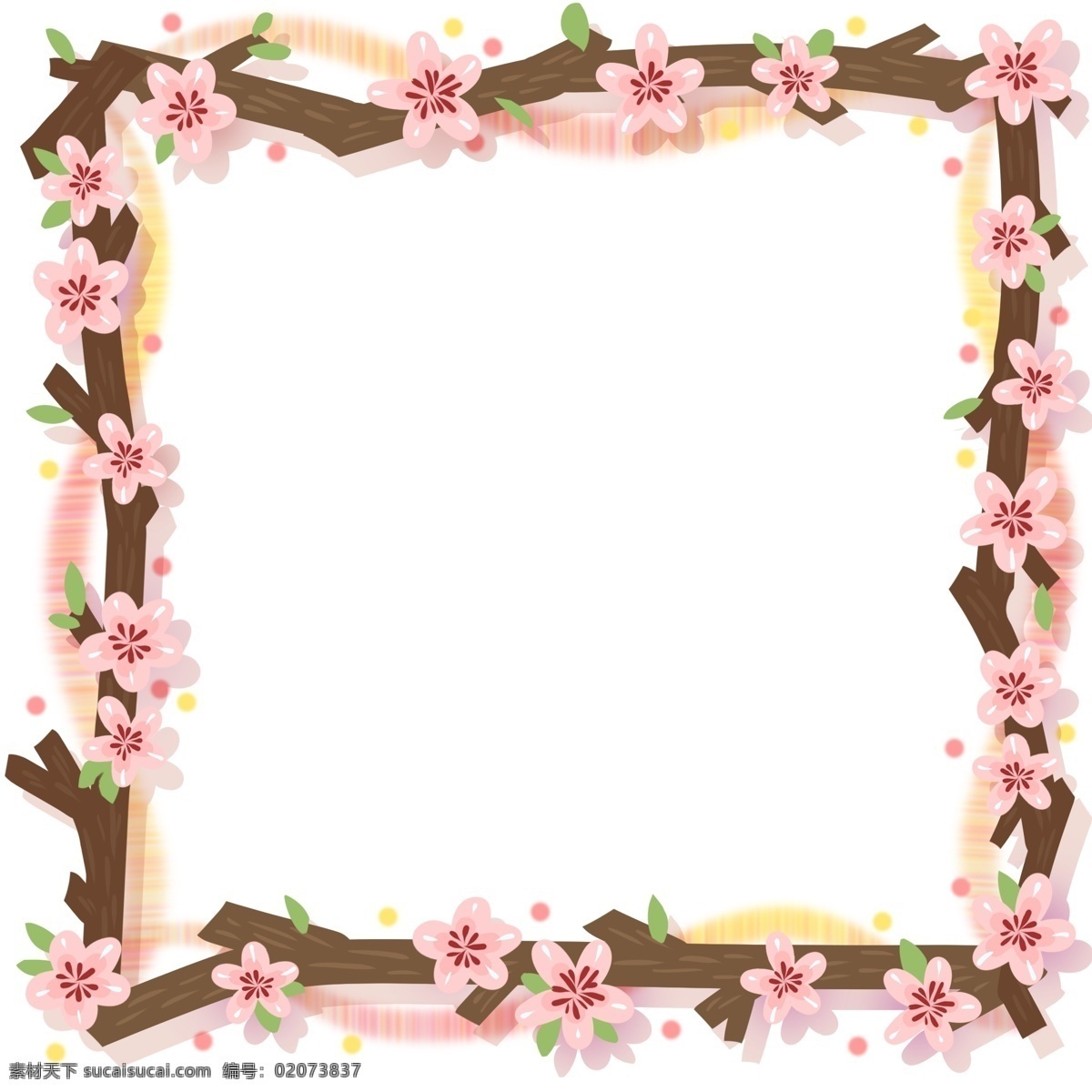 樱花 边框 桃花 树枝 花瓣 花朵 树叶 叶子 纹理 枝干 卡通 可爱 粉色 绿色