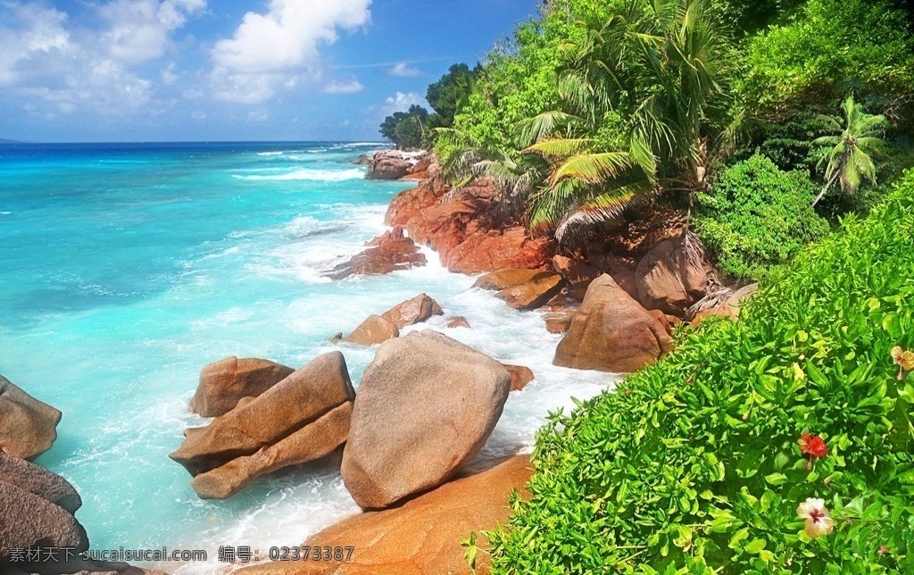 海边风景 大海 海边 岩石 椰树 树林 树叶 沙石 沙滩 海滩 海水 海面 夏天 夏日 休闲 度假 蓝天 白云 阳光 蓝色大海 蓝天海洋 夏日风情 热带风情 热带风景 自然景观 自然风景 摄影图库 自然风光 高清