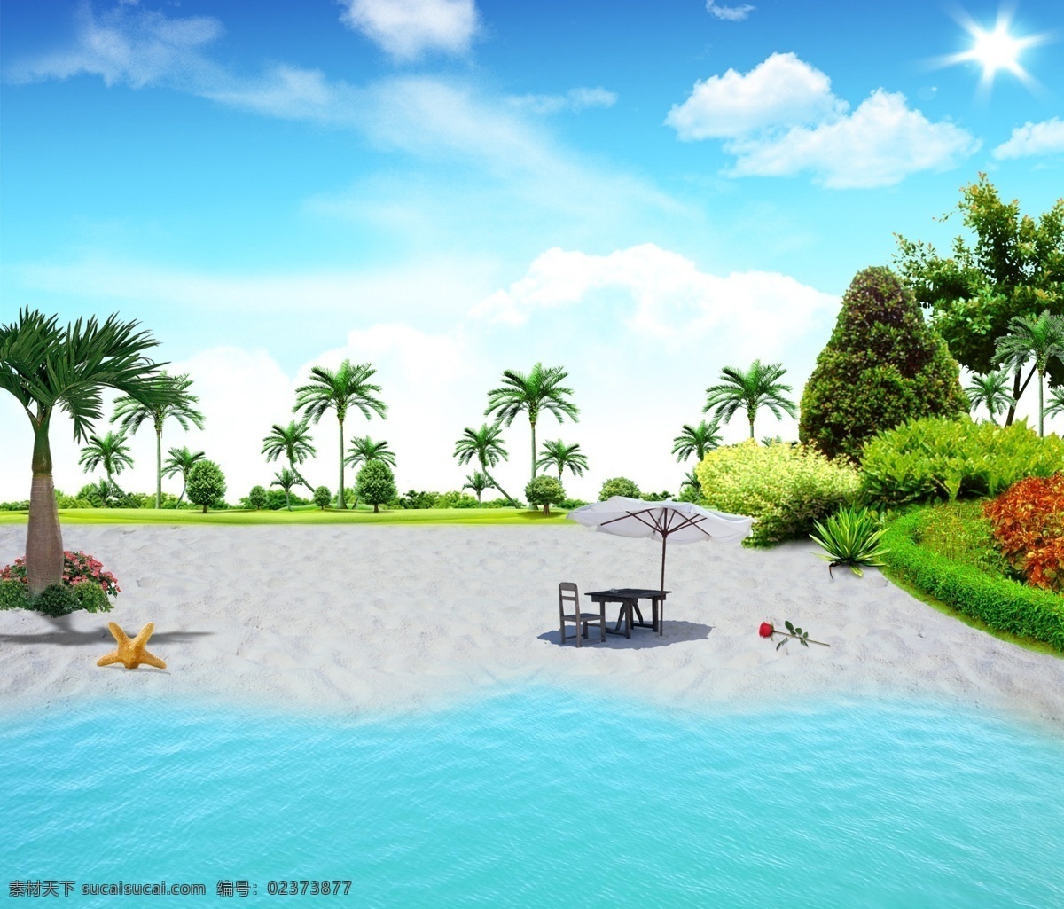 海滩 分层 大自然 风景 海滩风景 绿色 沙滩 源文件 滩素材下载 海滩模板下载 psd源文件