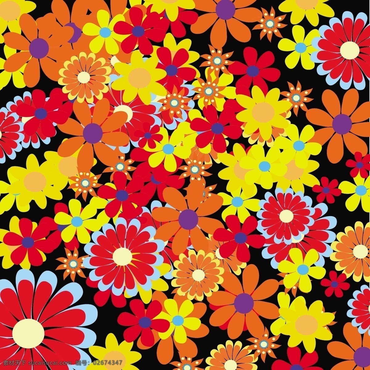 矢量 鲜艳 花朵 连续 背景 花纹 可爱 落叶 矢量花朵 矢量素材 矢量图 花纹花边
