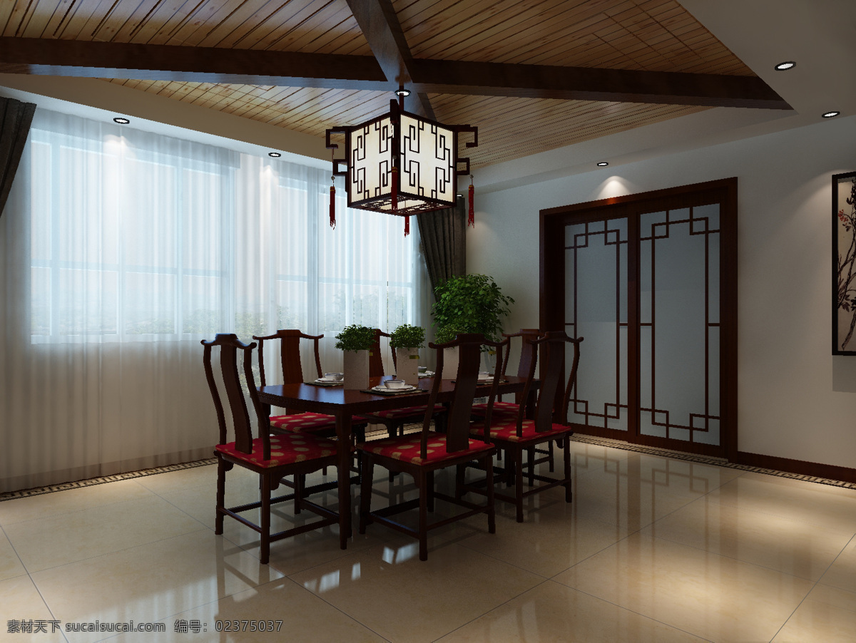 餐厅 环境设计 家装 室内设计 推拉门 中式 中式餐厅 设计素材 模板下载 家装餐厅 瓷砖地面 家居装饰素材