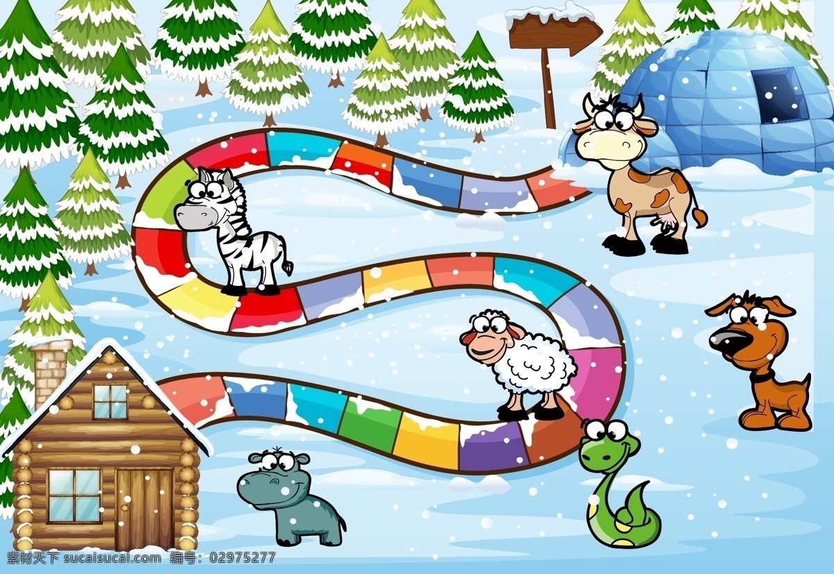 游戏 棋盘 儿童 娱乐 益智类 动物 冬天 棋局 松树 动物园 矢量 生物世界 野生动物