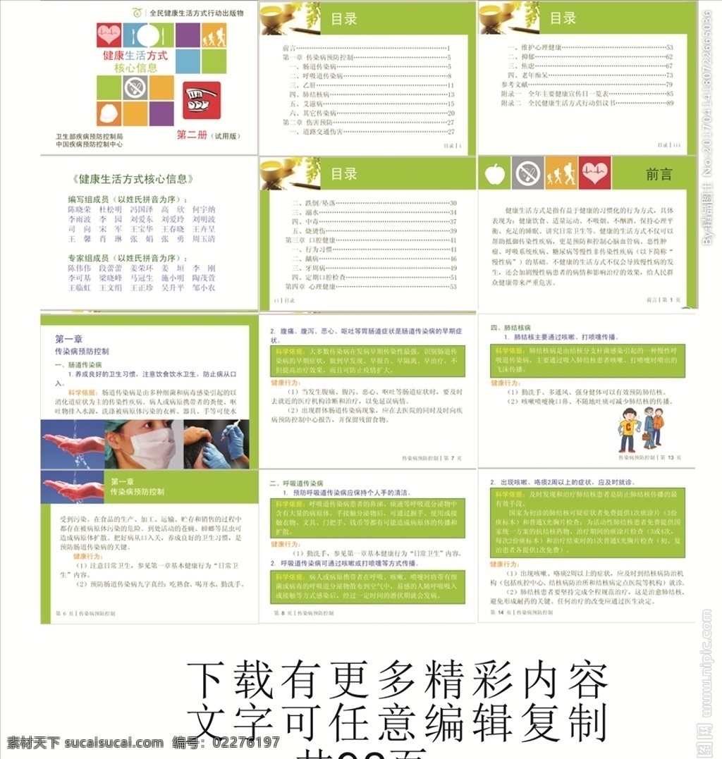 健康生活 方式 核心 信息 二 册 健康生活方式 宣传手册 核心信息 传染病预防 伤害预防 口腔健康 心理健康 展板模板 pdf
