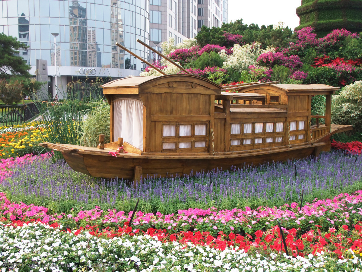 花坛摄影 木船 鲜花 城市花坛 立体花坛 建党 周年 花坛 摄影图库 自然风景 旅游摄影
