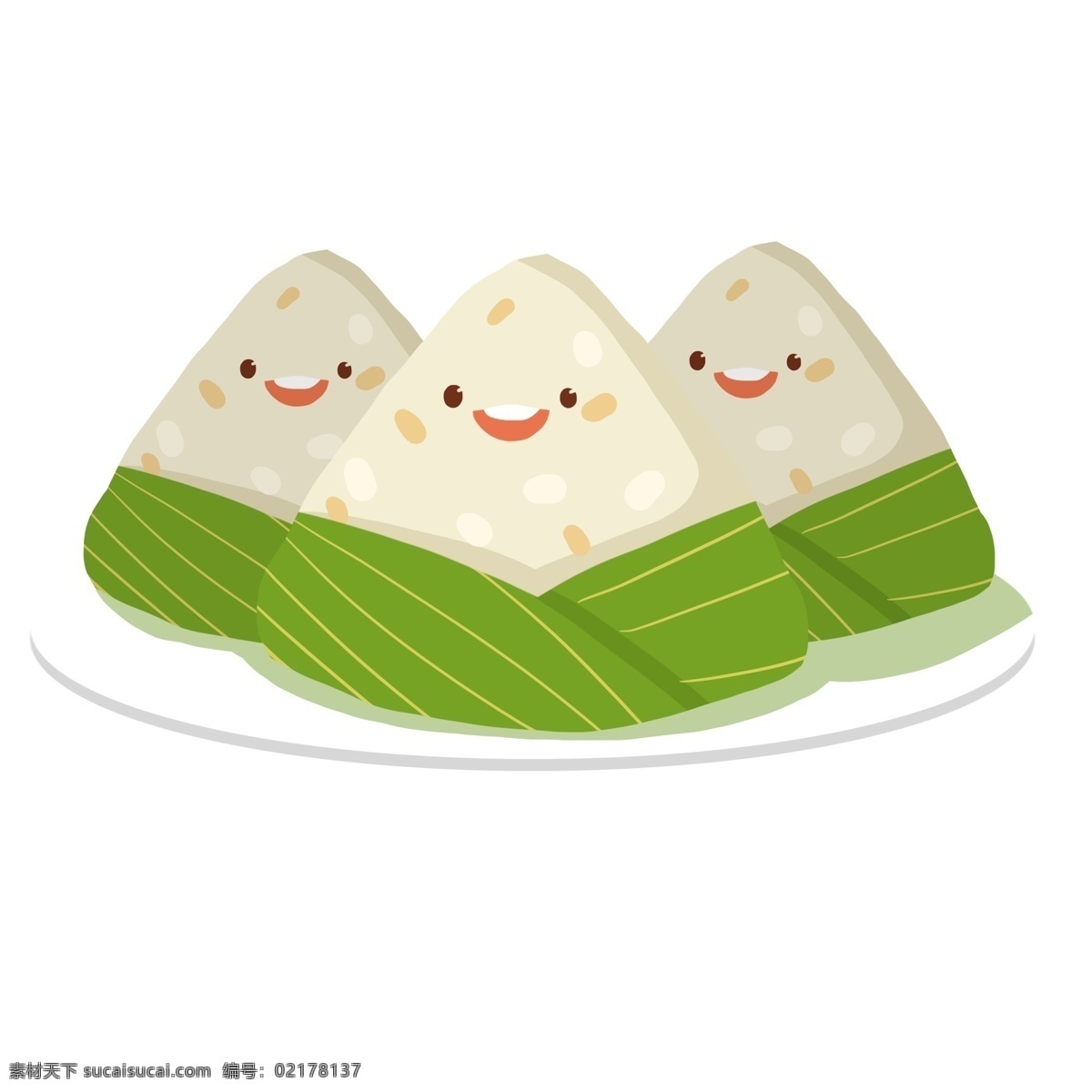 盘中 欢笑 白色 粽子 白糖口味 可爱的 装饰风格 插画 手绘 手绘原图 卡通 卡通食物 笑脸 笑容 中国传统
