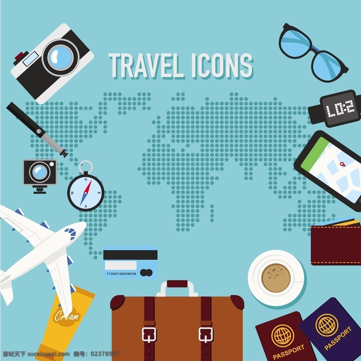 旅行图标集 背景 咖啡 旅游 图标 地图 相机 电话 世界 世界地图 手机 壁纸 飞机 颜色 眼镜 丰富多彩 指南针 电话图标 手表