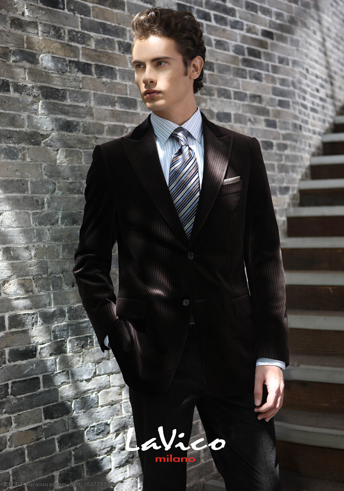 品牌男装 西装 深色 砖墙 领带 男性 朗为高 人物图库 男性男人 摄影图库