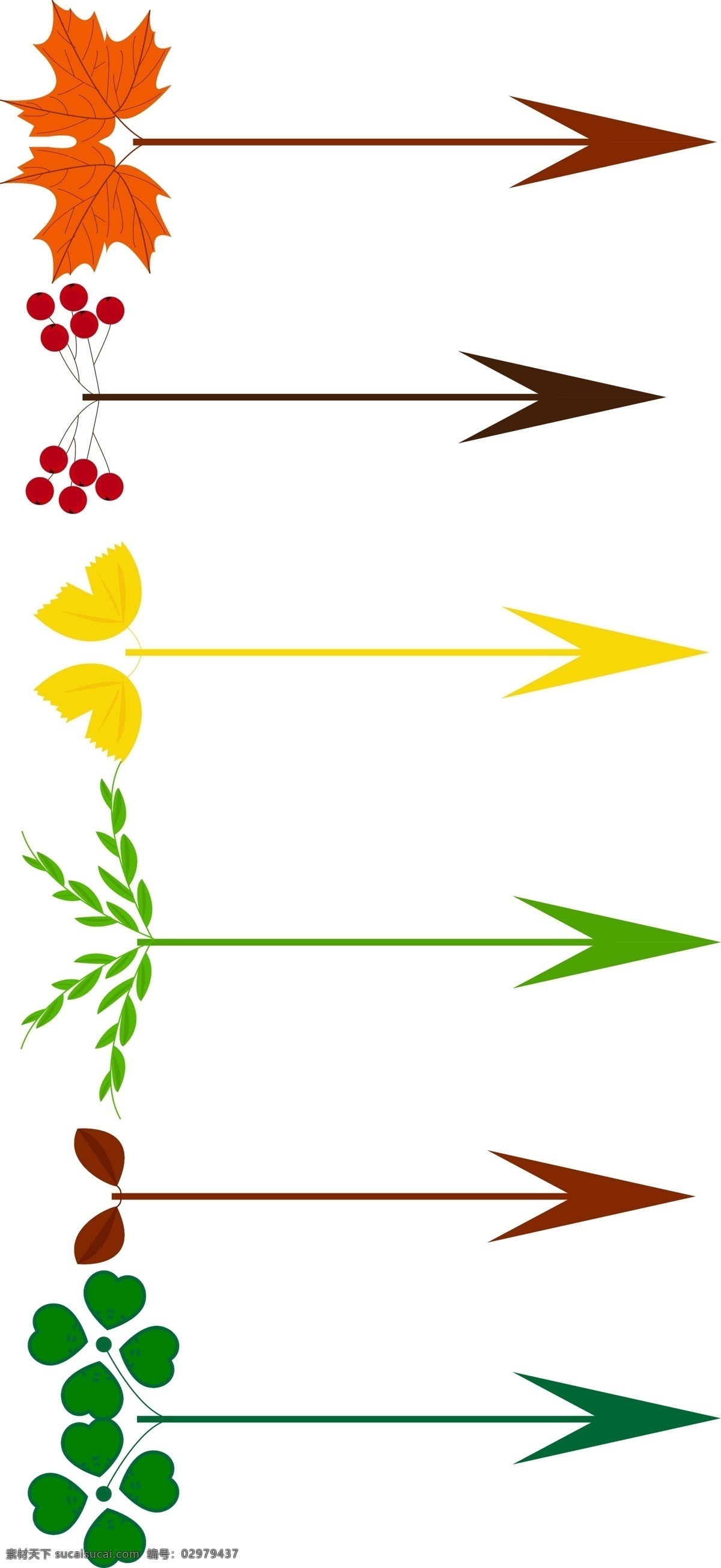 四季 植物 创意 树叶 箭头 套 图 枫叶 银杏 四叶草 山楂 柳叶 枯叶