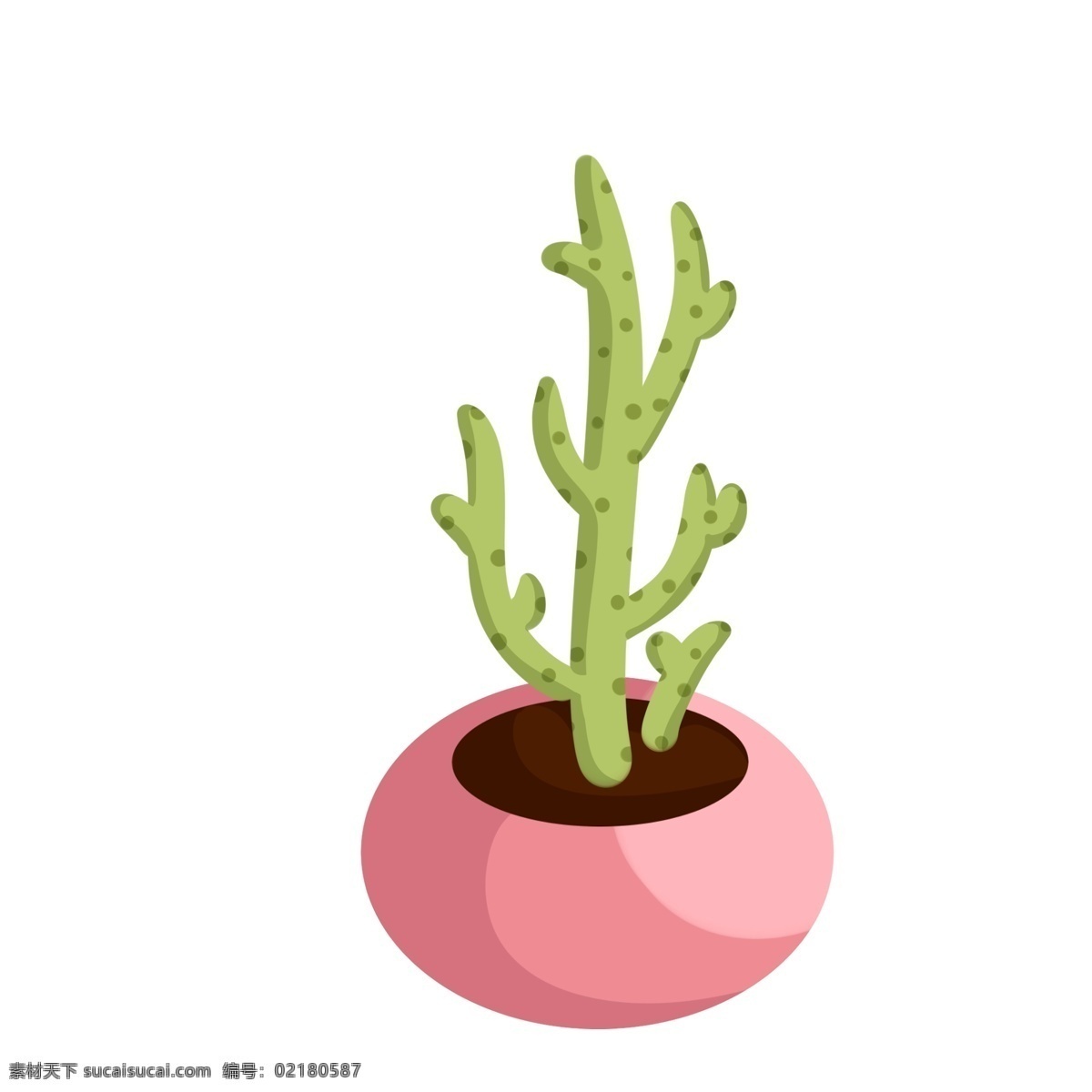 手绘 绿色植物 插画 商用 盆栽 土壤 种植 分叉 绿色