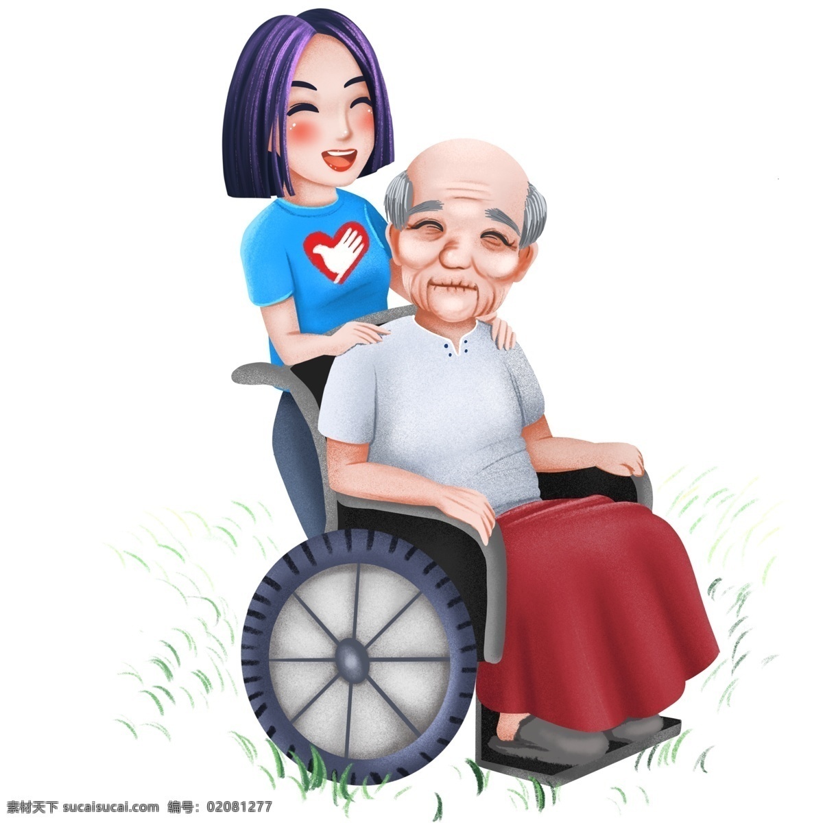 老人推着坐轮椅的老伴逛公园-蓝牛仔影像-中国原创广告影像素材