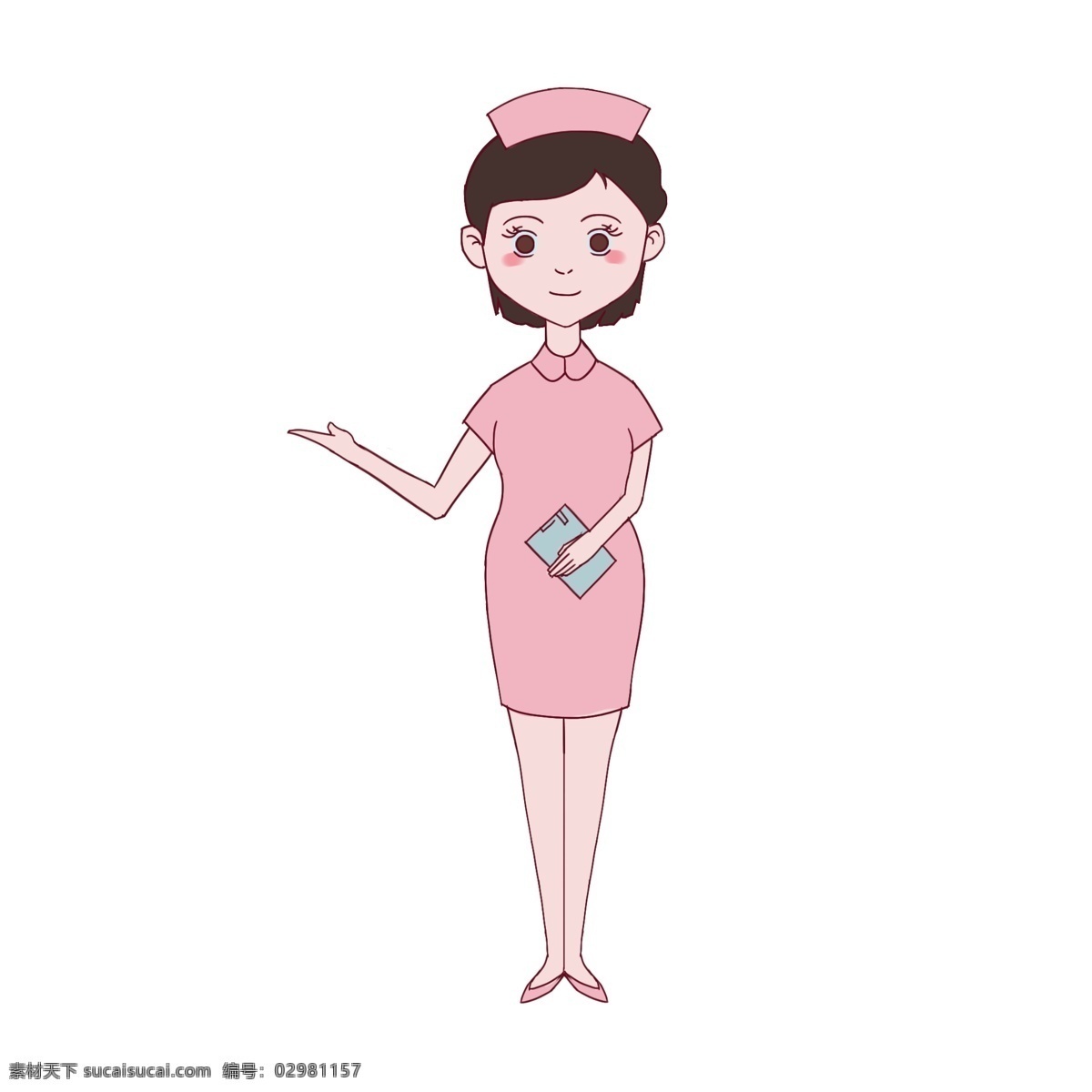 纯 手绘 医院 女 护士 护理 药品 美女护士 卡通女护士 拿单子的护士 护理须知 可爱护士角色 护理人员 穿 粉色 衣服 女制服护士