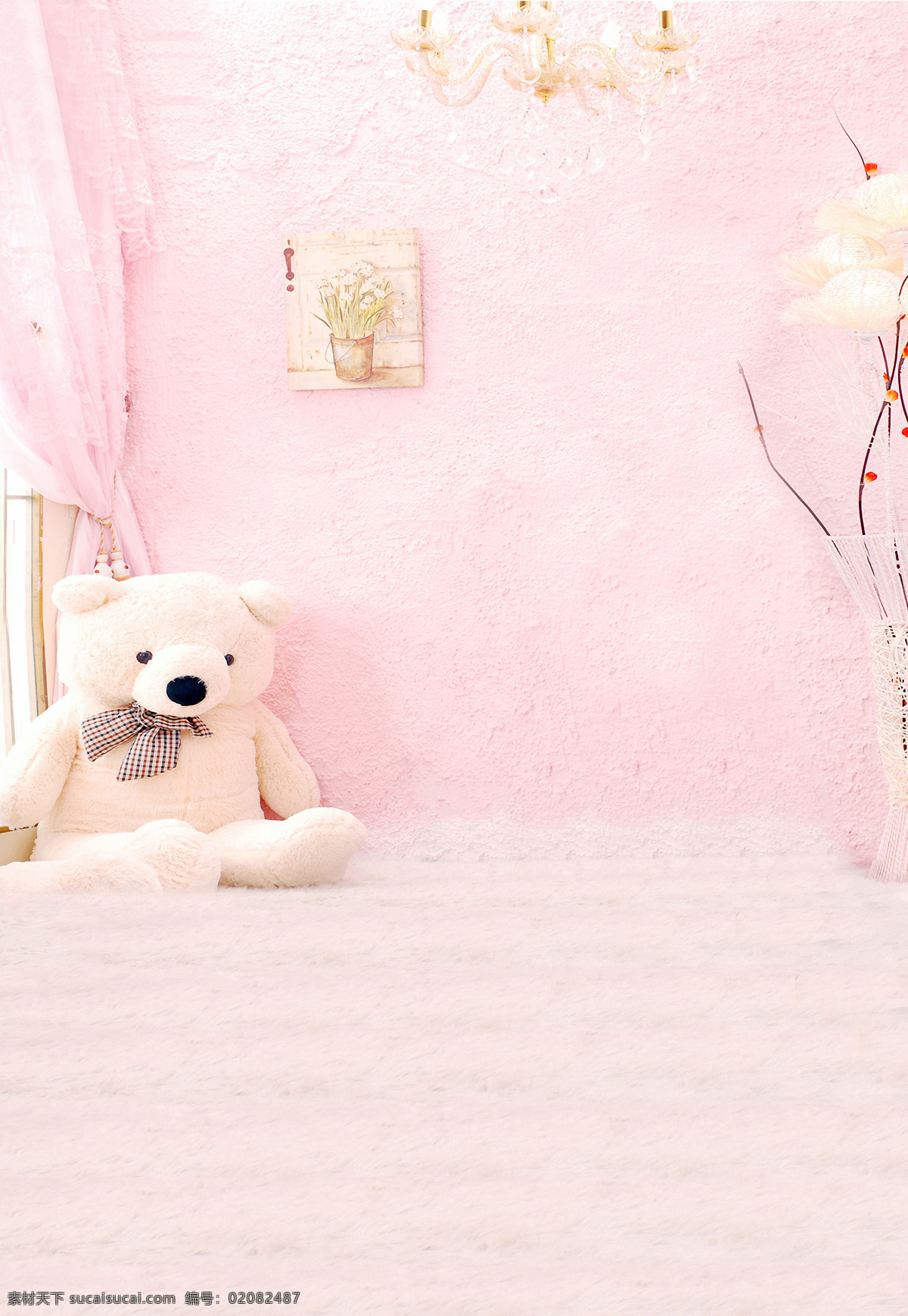 儿童 主题 背景 儿童摄影 可爱 浪漫 温馨 粉色主题 床上的小熊 背景图片