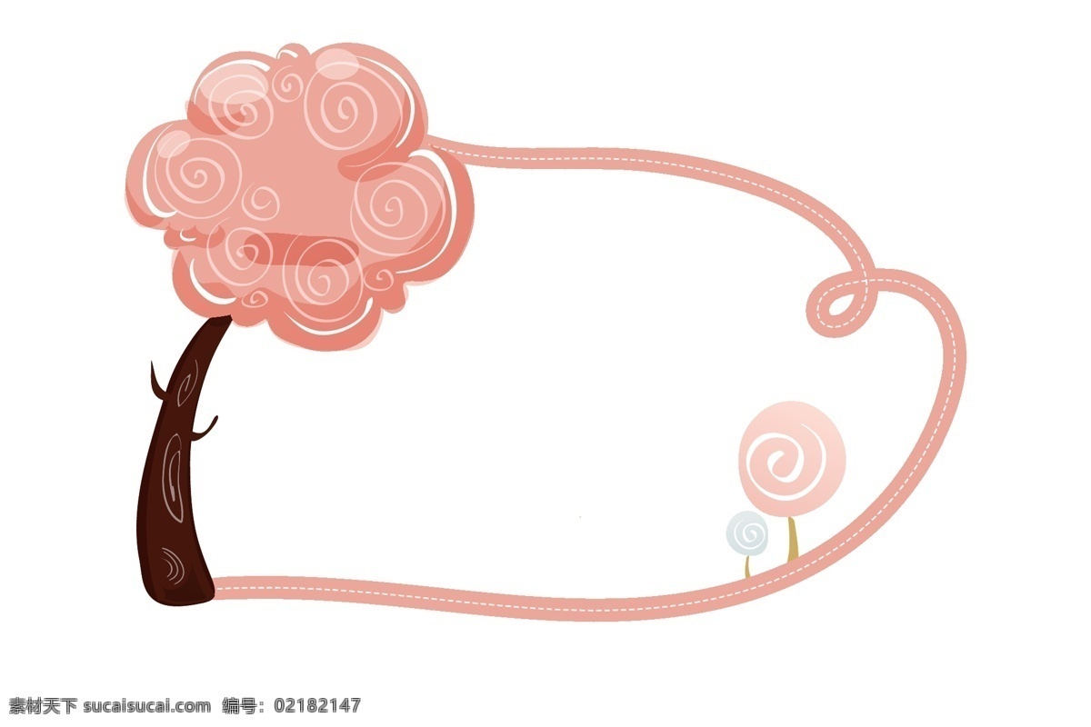 手绘 粉色 枫树 边框 粉色的边框 漂亮的边框 卡通边框 粉色的棒棒糖 手绘枫树边框 黑色的树干