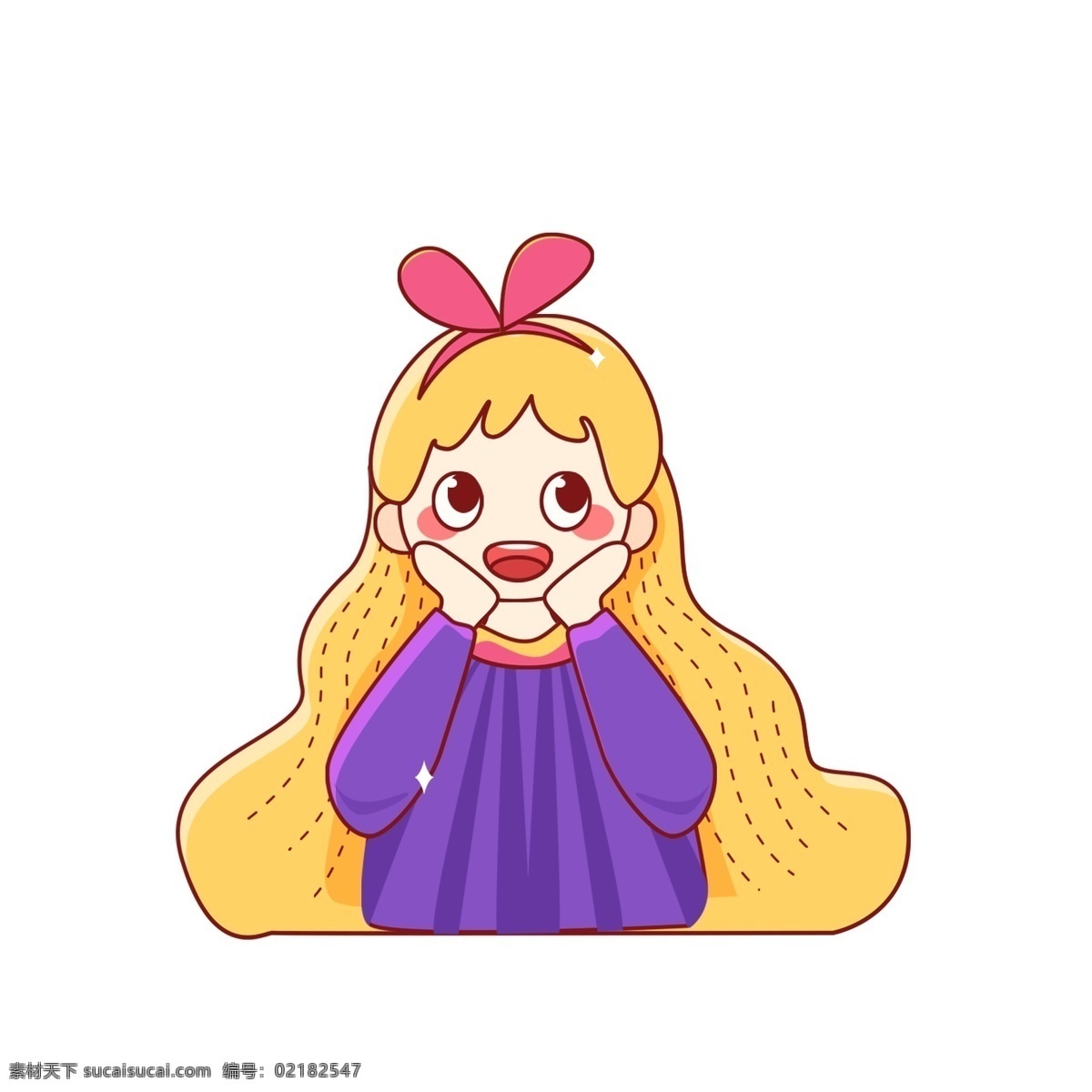 彩绘 可爱 惊讶 捂 脸 女孩 卡通 q版 q萌 人物 儿童 头像 插画