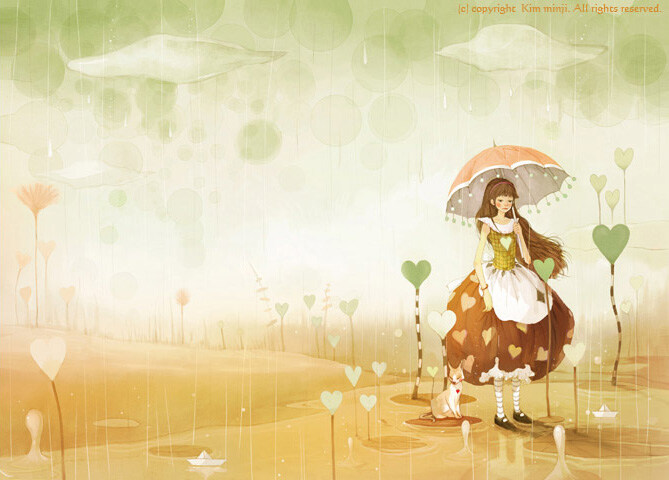 位图 插画 人物 少女 倾盆大雨 免费素材 面料图库 服装图案 白色