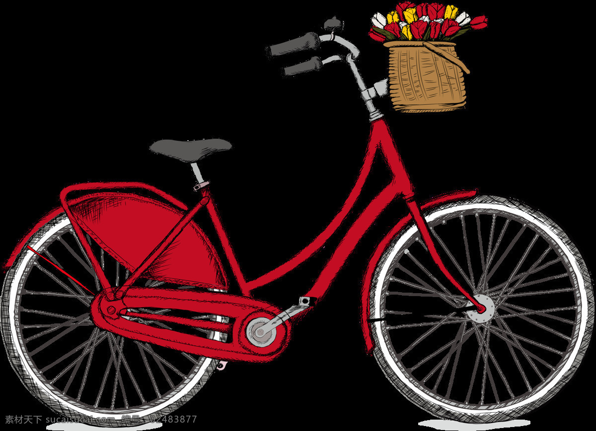 红色 手绘 自行车 插画 免 抠 透明 图 层 共享单车 女式单车 男式单车 电动车 绿色低碳 绿色环保 环保电动车 健身单车 摩拜 ofo单车 小蓝单车 双人单车 多人单车