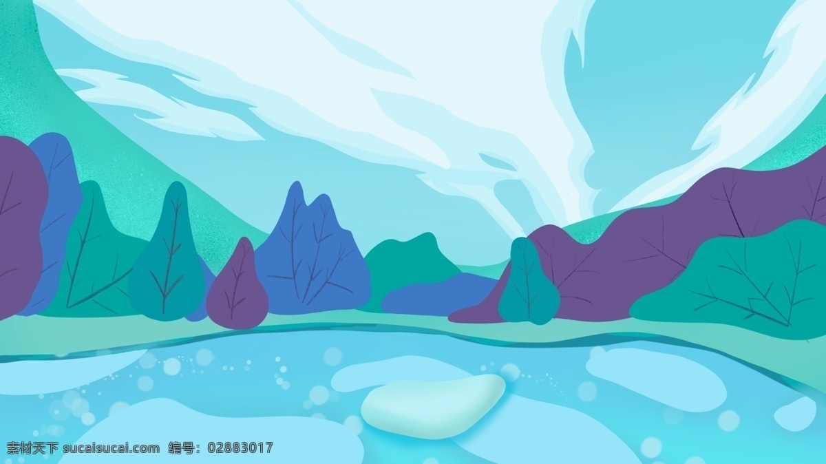 文艺 治愈 系 湖水 树林 插画 背景 卡通背景 背景图 清新背景 手绘 治愈系 优美 插画背景 创意 banner 背景设计
