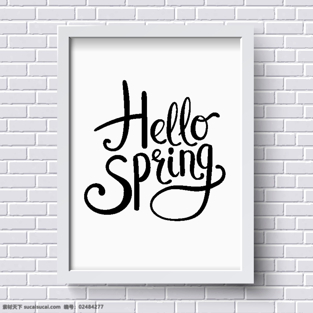 相框 字体 艺术 字 矢量 白色墙壁素材 hello spring