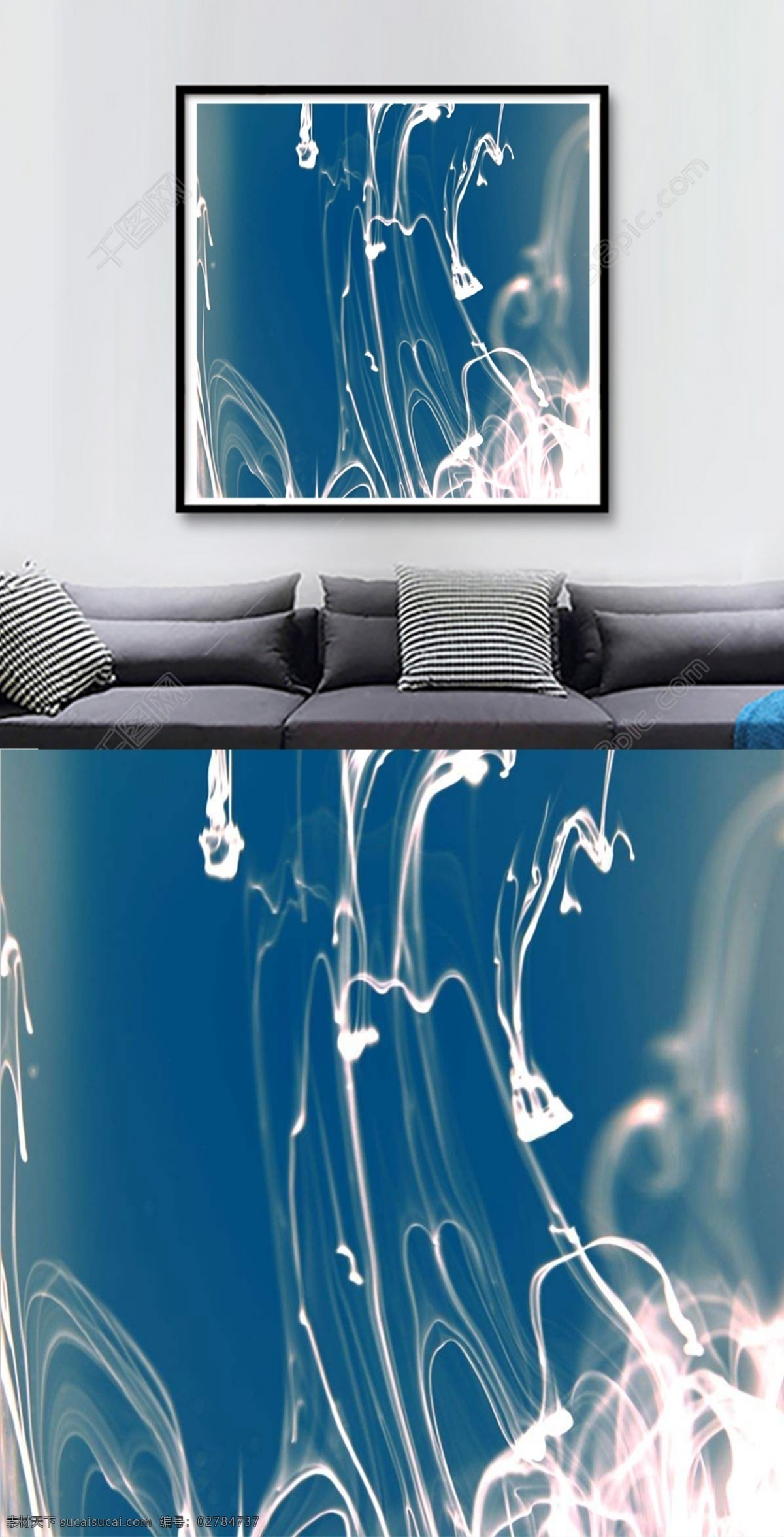 方 图 蓝白 相间 墨 染 艺术 客厅 装饰画 白 抽象 方图 个性 蓝 墨染 现代