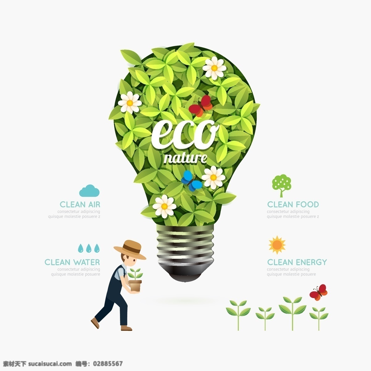 绿色环保 节能 灯泡 插画 静物 创意 植物 绿色 环保
