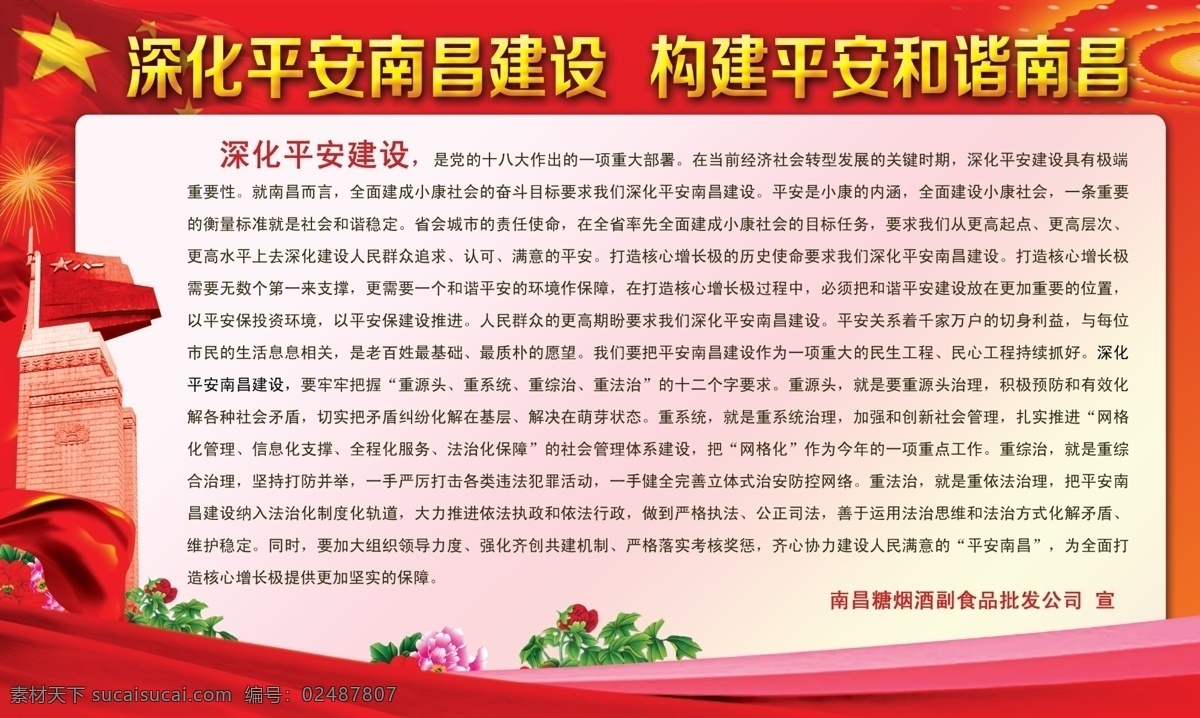 八一 八一起义 党建展板 党建 展板 模板下载 广告设计模板 红飘带 牡丹 八一广场 八一起义纪念 平安南昌 南昌 五星红旗 展板模板 源文件 其他展板设计