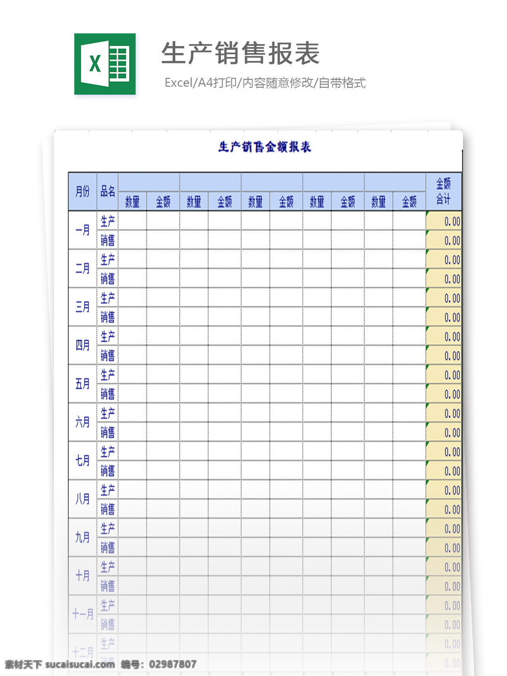 生产销售报表 表格 表格模板 表格设计 图表 生产销售单 报表