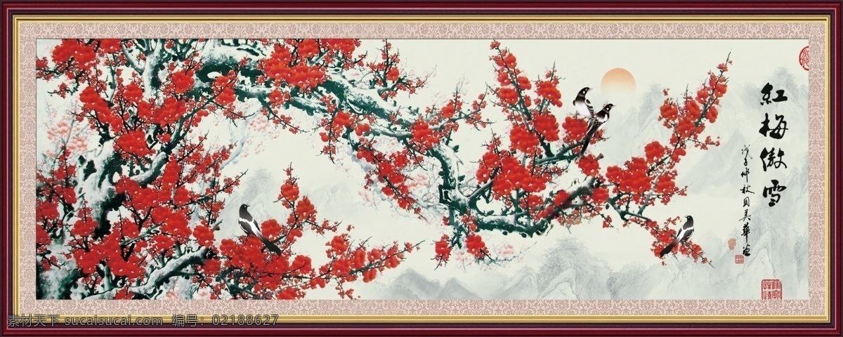 国画梅花 红梅 梅花 梅花国画 梅花树 梅花素材 梅花图 水墨梅花 喜鹊 喜鹊报春 梅花赋 红梅报春 报春图 红梅报春图 梅花报春 咏梅 喜鹊迎春 装饰素材 室内装饰用图