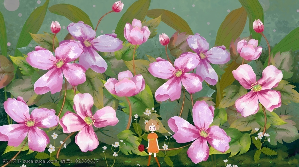 写实 植物 粉色 花朵 插画 写实植物 粉色花朵 小清新 深林系