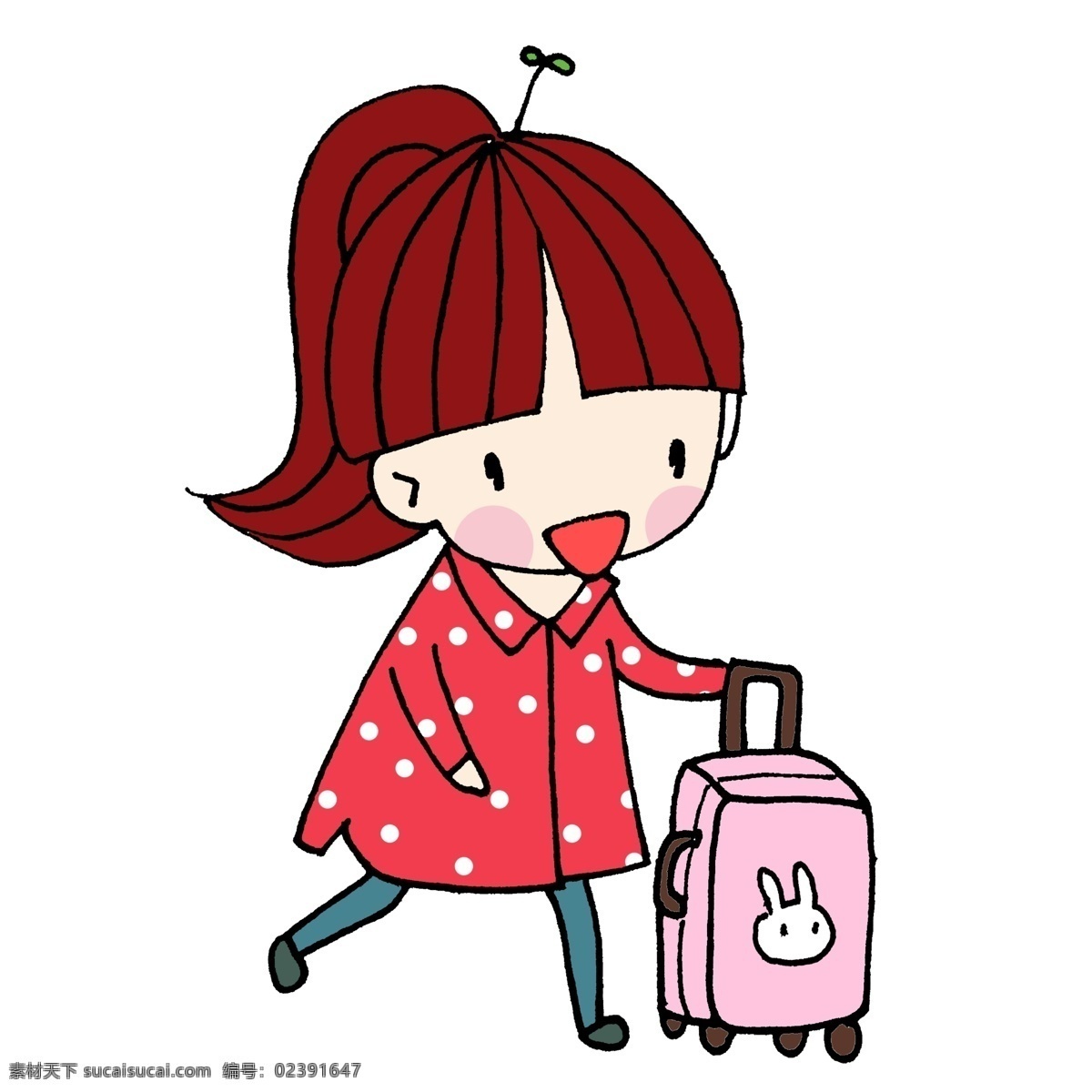 女孩 旅游 春节 旅行 卡通人物 放假 拉 行李箱 回家 旅游打包出走 春运 过年 打包 手绘 png透明图 免扣 贴纸