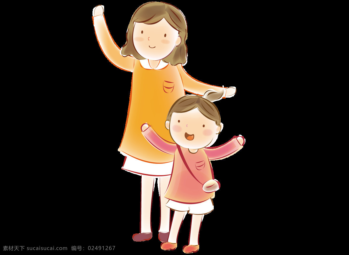 卡通 彩绘 温馨 母亲 女儿 跳舞 元素 png元素 免抠元素 母亲节 亲子舞 透明元素