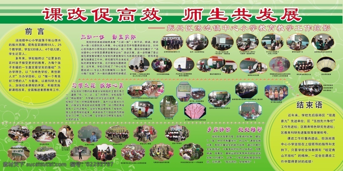 广告设计模板 源文件 展板 展板模板 课改 模板下载 课改展板 中心小学 教学工作 掠影 课改教学 其他展板设计