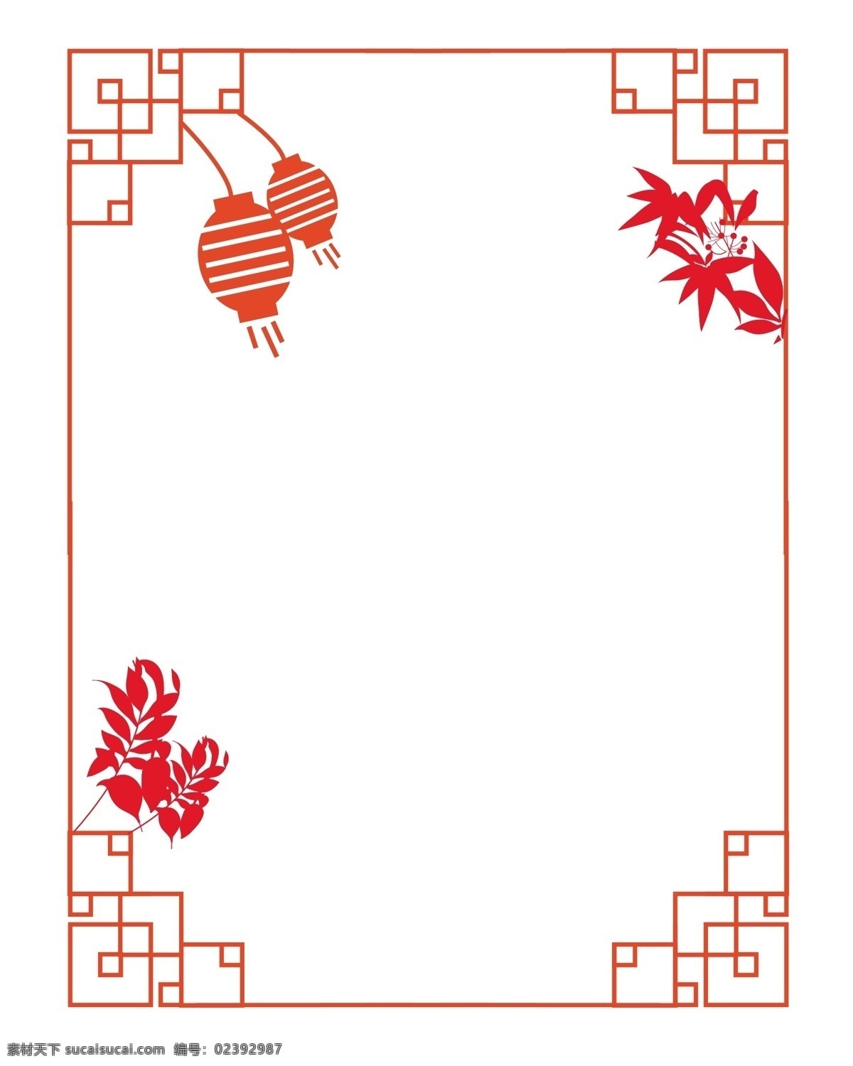 手绘 红色 框架 插画 手绘框架 红色框架插画 卡通 灯笼 装饰 枫叶 红色花草剪纸 新年框架
