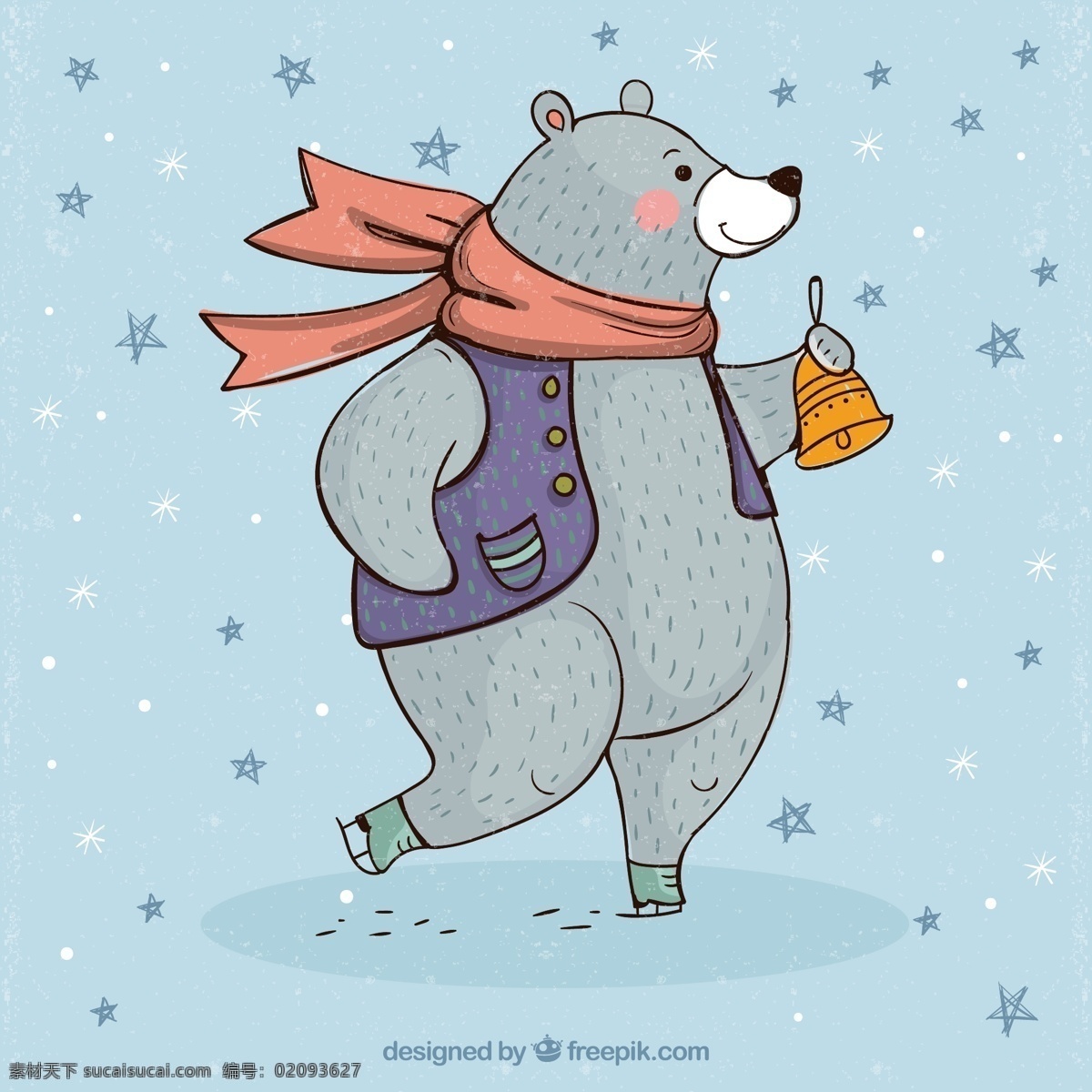 彩绘 溜冰 摇 铃铛 熊 矢量图 雪花 冬季 滑雪 ai格式 矢量素材 狗熊 北极熊 最新矢量图 画册设计